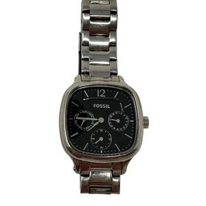 Fossil Watch ES2854 Womens Watch Black Silver Tone Stainless Steel *Untested